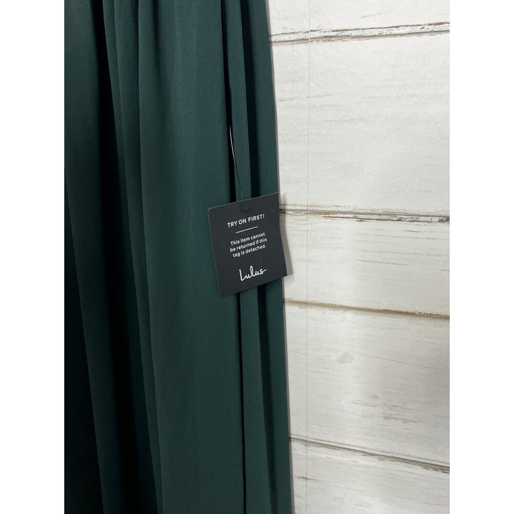 Lulu's Forest Green Maxi Dress with Deep V and Front Slit - Picture 8 of 9